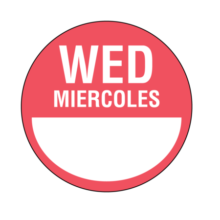 NEVS DaySpots - Wednesday/Mercoles 3" circle White w/Red DDOT-WS3